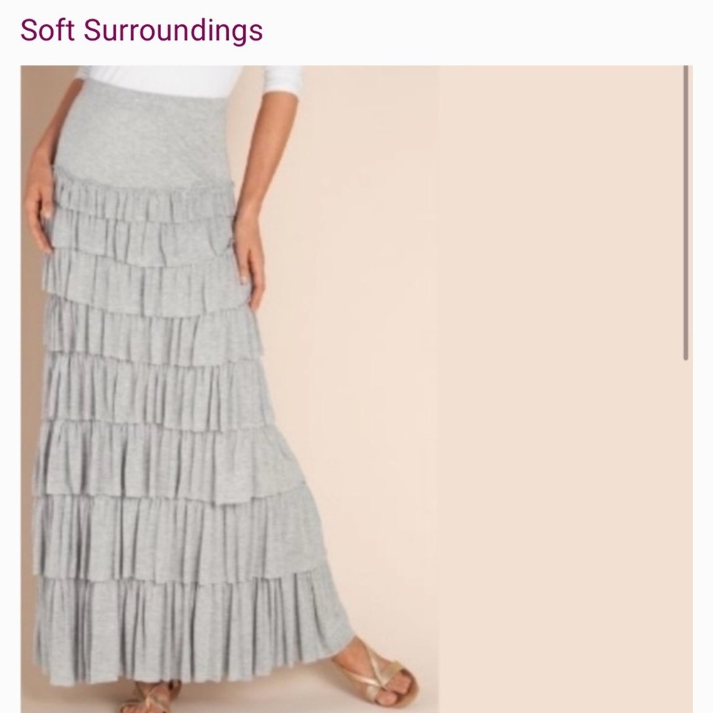 Soft Surroundings Light Gray Ruffled Maxi Skirt